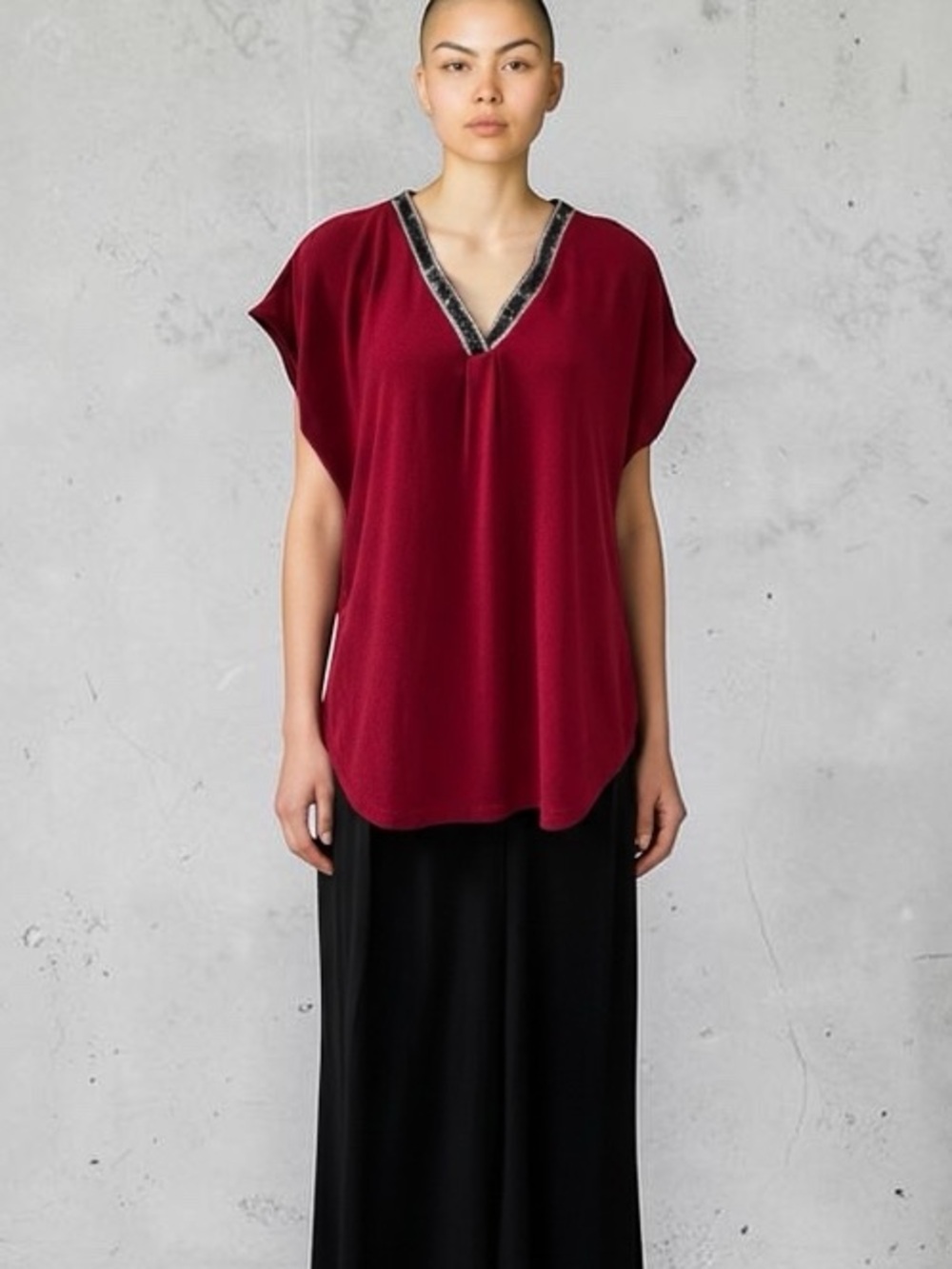 Anthropologie Flower & Feather Burgundy Beaded Glam Blouse sz L